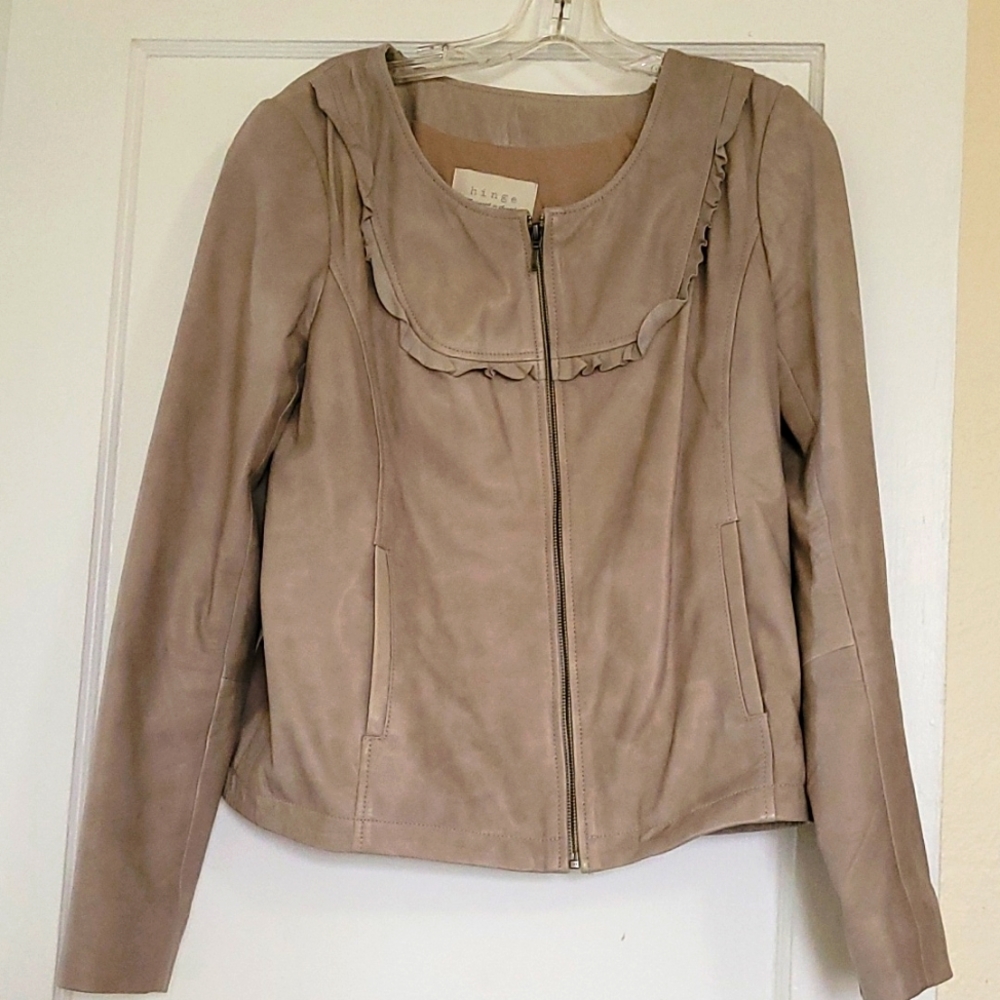 Leather Jacket warm gray color, no scratch no rips, perfect Condition
